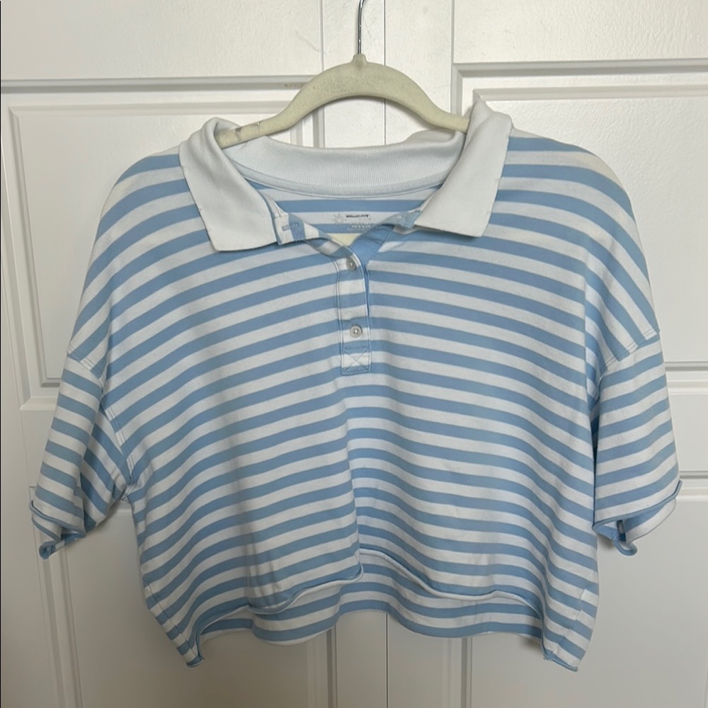 Brandy Melville Blue and White Striped Polo Shirt